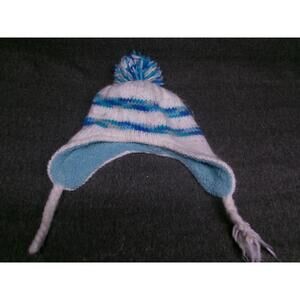 LL Bean Hat Cap Beanie Youth Small Medium White Striped Winter Ear Flaps Cozy